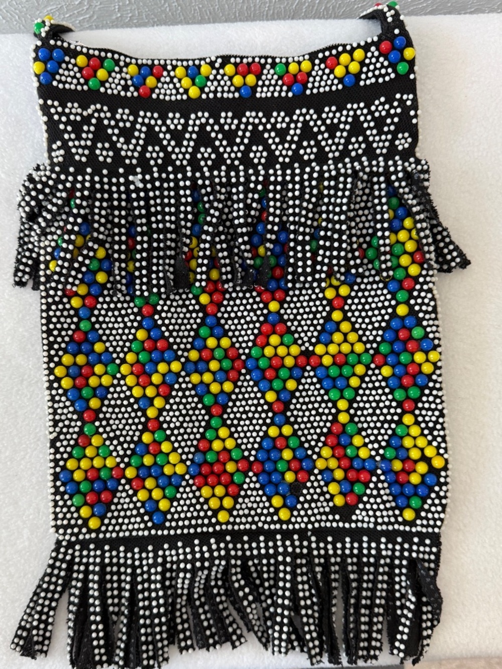 Vintage 70s Beaded Fringe Multicolor Shoulder Bag